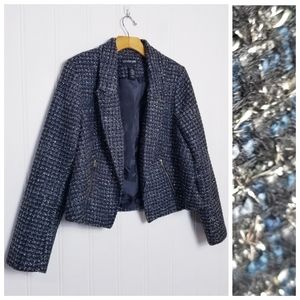 Lane Bryant Blazer Jacket Metallic Tweed Open Front Crop Womens Size 16